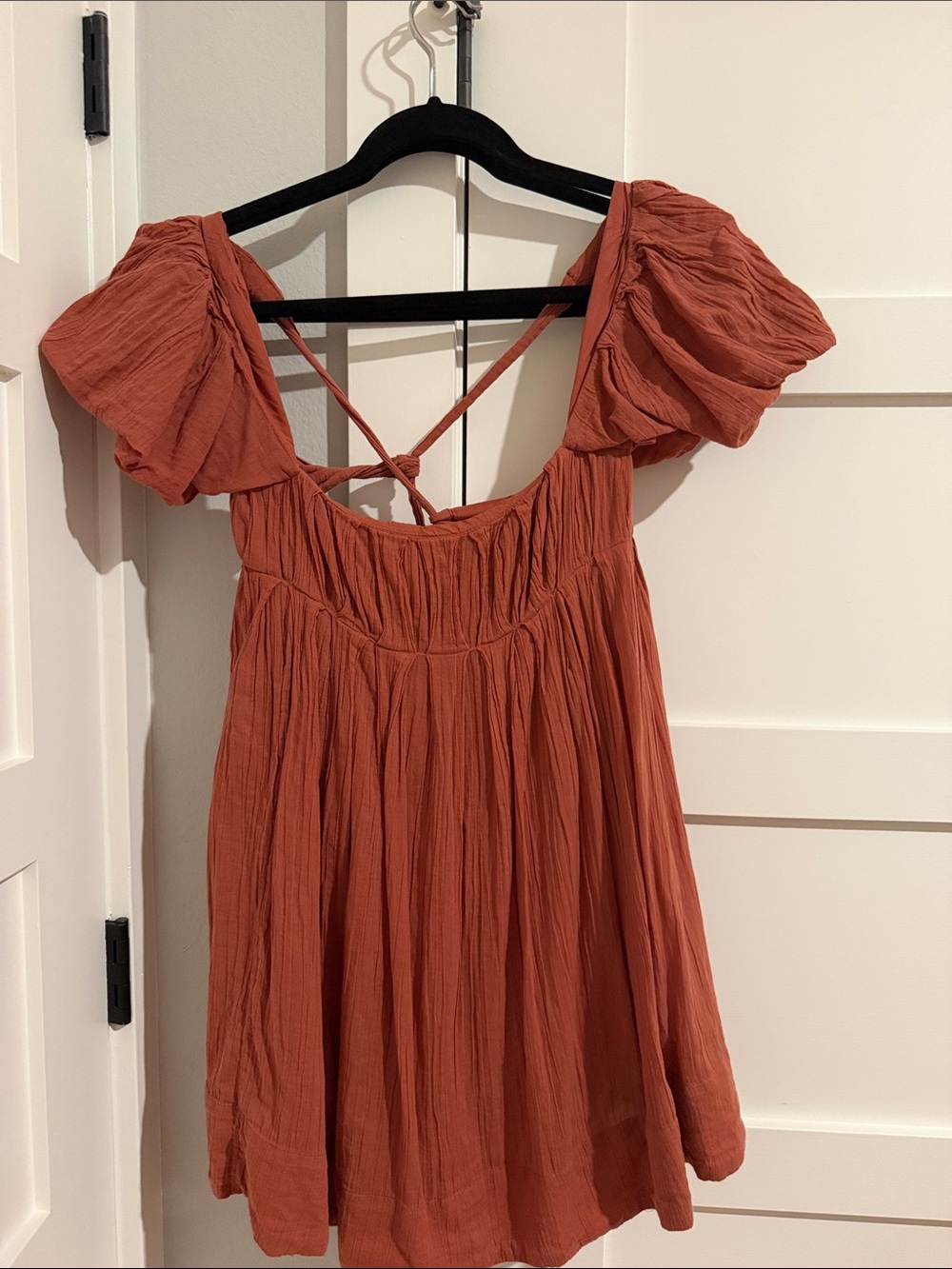 Free People Rust Smocked Top with Gold Logo Plate